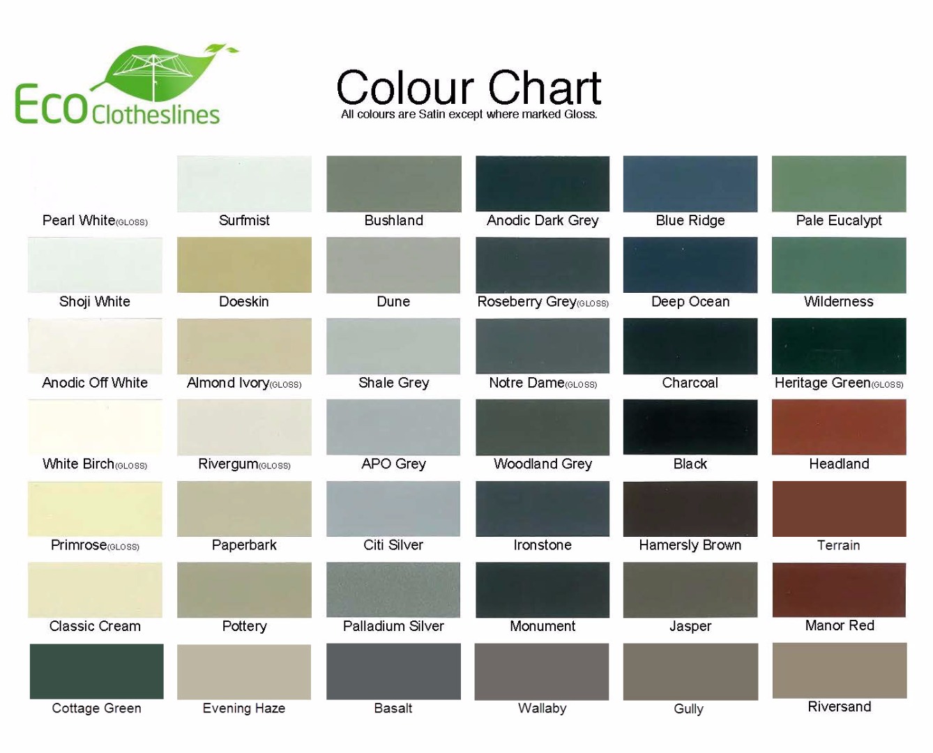 Clothesline Roseberry Grey Colour Lifestyle Clotheslines Eco Clotheslines Colorbond Colour Chart