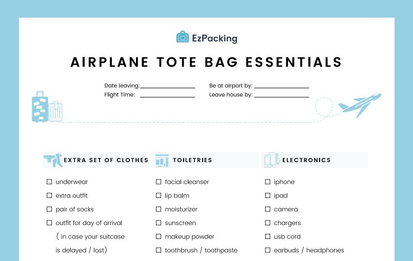 Airplane Tote Bag Packing List EzPacking, Inc