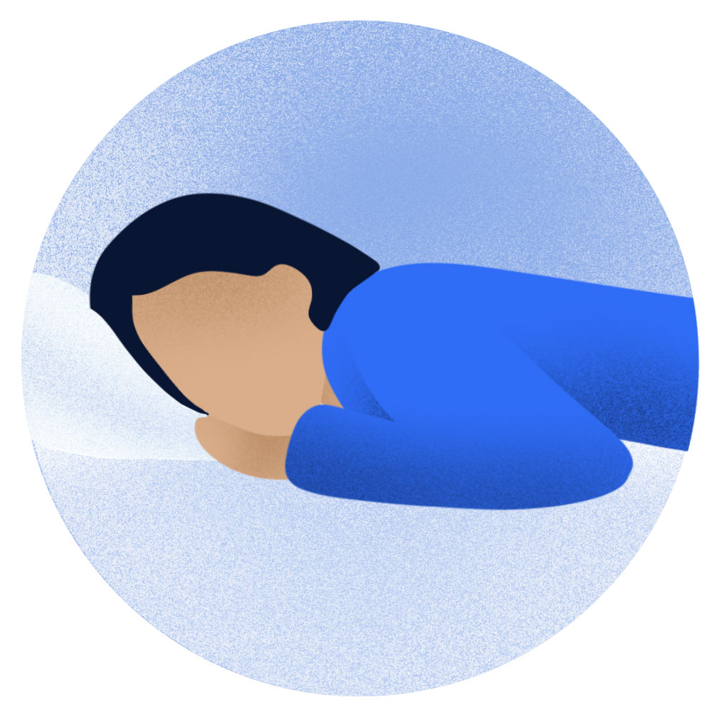 Sleeping with one or both hands tucked under chin.